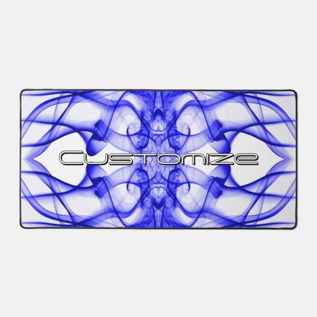 Custom Name Blue Smoke Symmetrical White Desk Mat (Front)