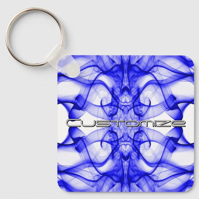 Custom Name Blue Smoke Symmetrical White Key Ring (Front)