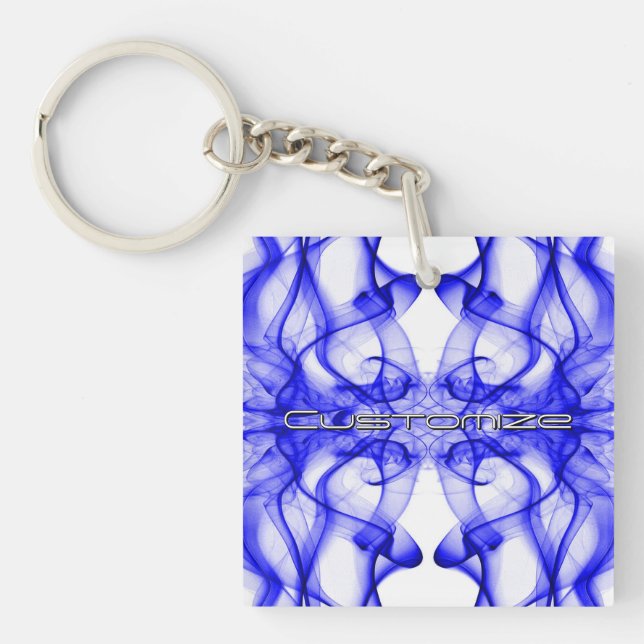 Custom Name Blue Smoke Symmetrical White Key Ring (Front)