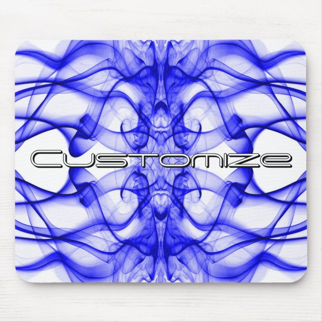 Custom Name Blue Smoke Symmetrical White Mouse Pad (Front)