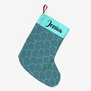 Custom name blue spiral waves small christmas stocking