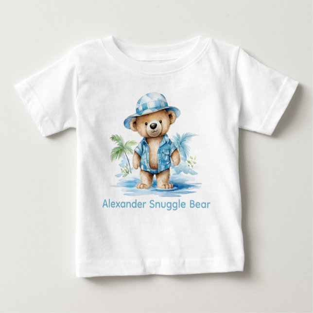Custom Name Blue Teddy Bear Baby Shirt (Front)