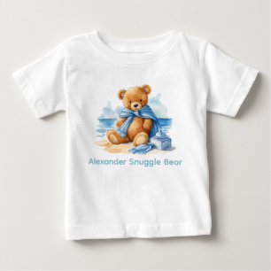 Custom Name Blue Teddy Bear Baby Shirt