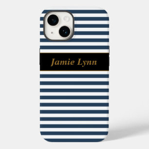 Custom Name Blue/White Stripes Case-Mate iPhone 14 Case