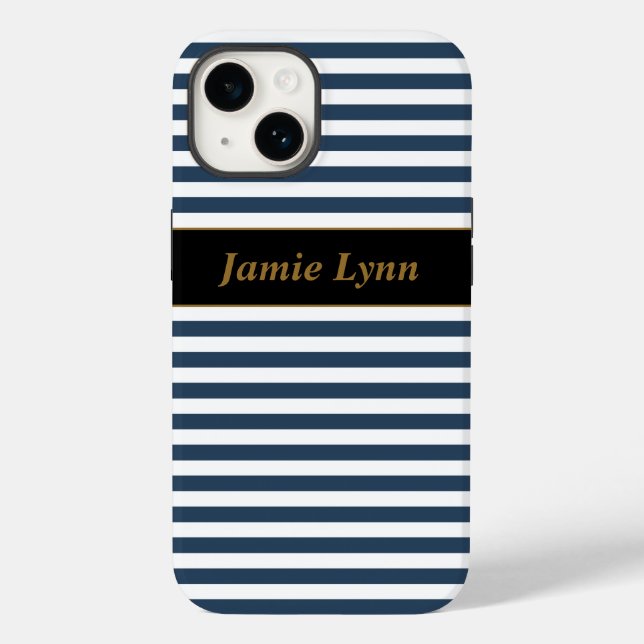 Custom Name Blue/White Stripes Case-Mate iPhone Case (Back)