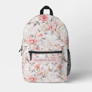 Custom Name Blush Pink Floral  Printed Backpack