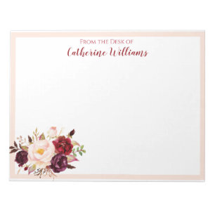 Custom Name Blush Pink Flowers Stationery Pen Pal Notepad
