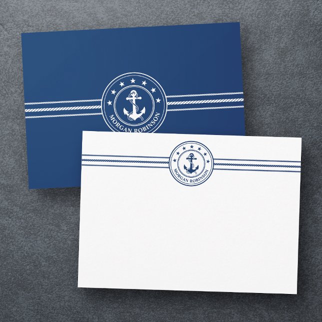 Custom Name Boat Anchor Nautical Stars Rope Navy Card (Creator Uploaded)