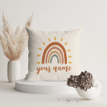 Custom Name Boho Earth Tone Rainbow Sun Cushion<br><div class="desc">The Custom Name Boho Earth Tone Rainbow Sun pillow is a unique and stylish piece of home decor that combines bohemian and earthy elements with a vibrant rainbow sun. In addition to the striking graphic, the throw pillow can also be customised with your own name, making it a truly personalised...</div>