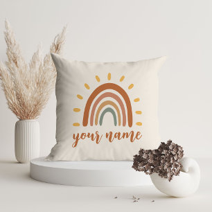 Custom Name Boho Earth Tone Rainbow Sun Cushion