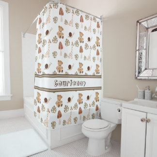 Custom Name Boho Woodland Jungle Animal Pattern Shower Curtain