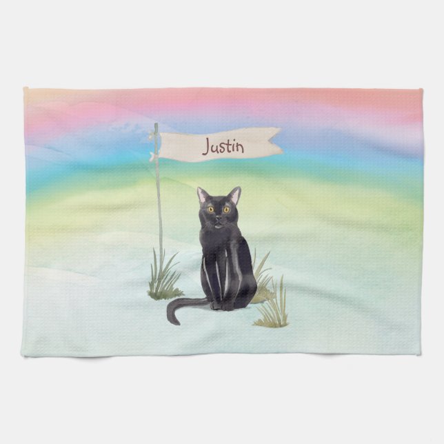 Custom Name Bombay Cat Pet Tea Towel (Horizontal)