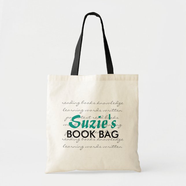 Custom Name Book Bag - Bright Teal (Front)