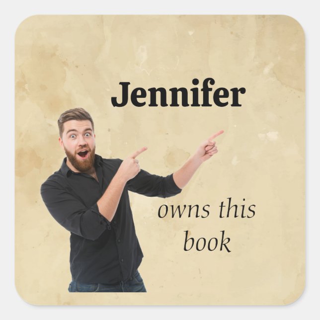 Custom Name Book Plate Funny Guy Pointing  Square Sticker (Front)