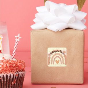 Custom Name Bookplate Cute Pastel Rainbow Square Sticker