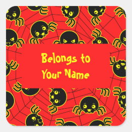 Custom Name Bookplate Funny Spiders Halloween Square Sticker