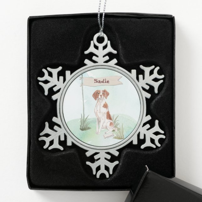 Custom Name Border Collie Pet Dog Snowflake Pewter Snowflake Pewter Christmas Ornament (Box)