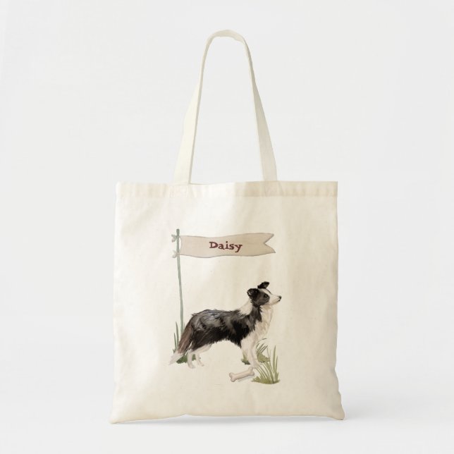 Custom Name Border Collie Pet Dog Tote Bag (Front)