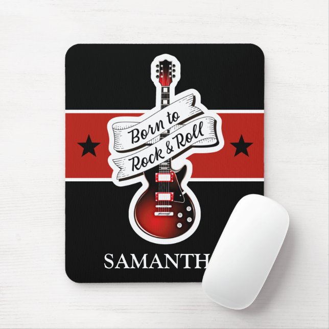 Custom Name Born to Rock & Roll Guitar Musician Mouse Pad (With Mouse)