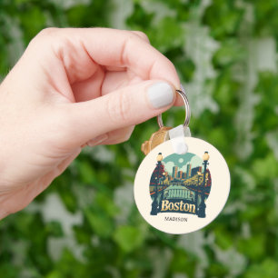 Custom Name Boston Massachusetts Key Ring