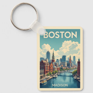 Custom Name Boston Massachusetts Key Ring