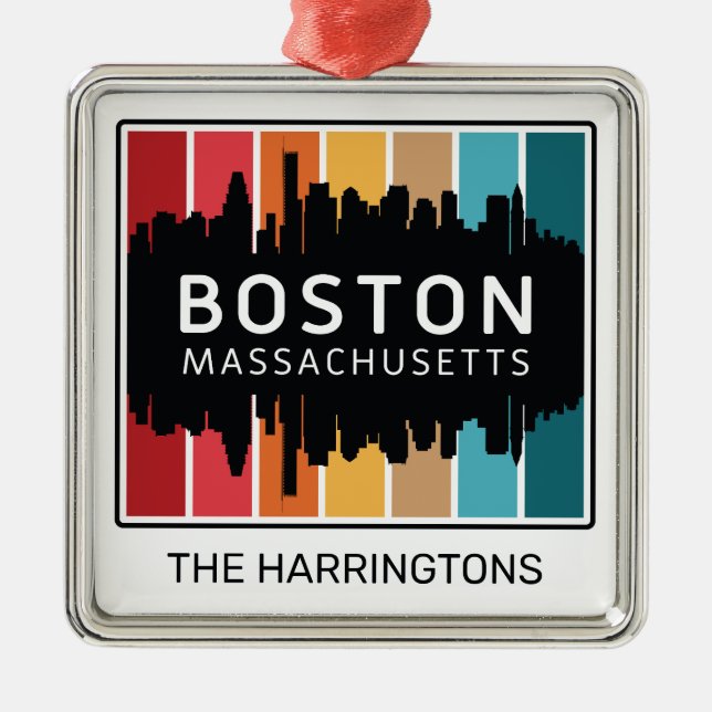 Custom Name Boston Massachusetts Metal Tree Decoration (Front)