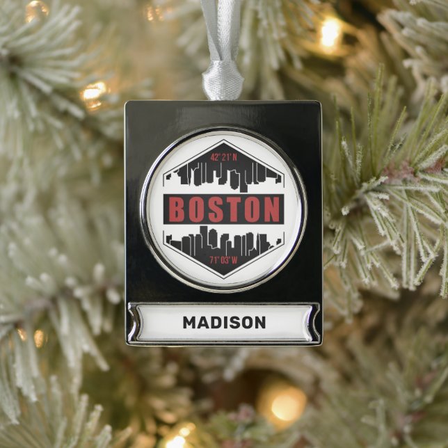 Custom Name Boston Massachusetts Silver Plated Banner Ornament (Tree)