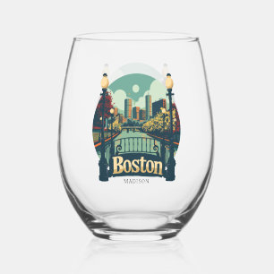 Custom Name Boston Massachusetts Stemless Wine Glass