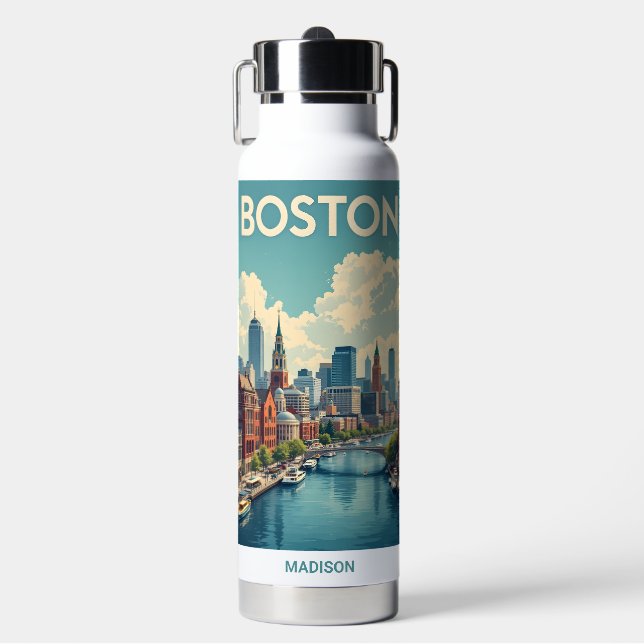 Custom Name Boston Massachusetts Water Bottle (Front)