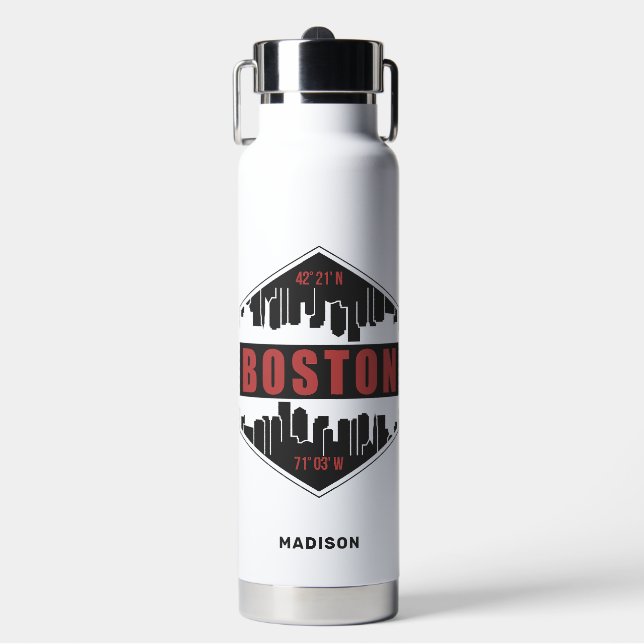 Custom Name Boston Massachusetts Water Bottle (Front)