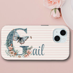 Custom Name   Botanical Initial   Butterfly Blue iPhone 15 Case