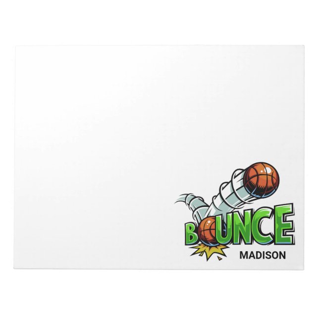 Custom name “Bounce” Basketball notepads (Front)