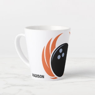 Custom Name Bowling Ball with Flame Latte Mug