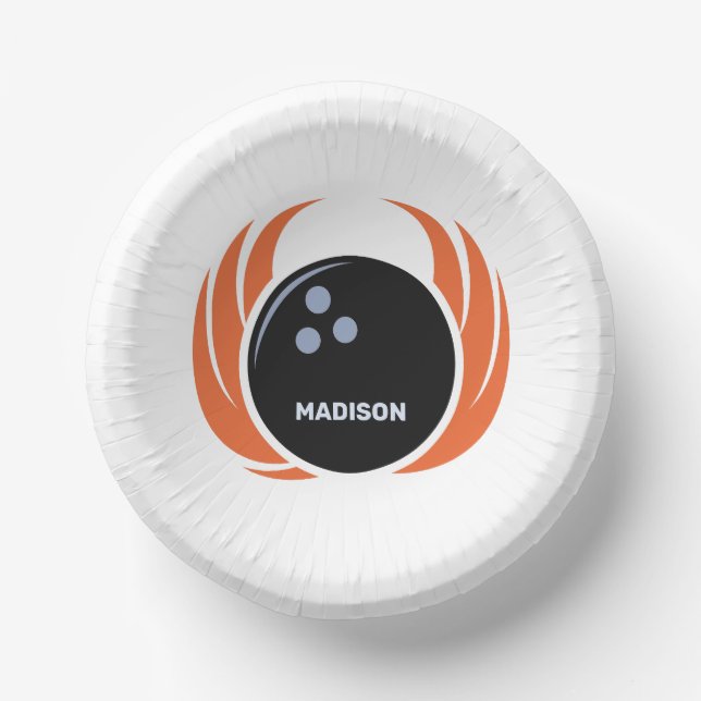 Custom Name Bowling Ball with Flame Paper Plate (Front)