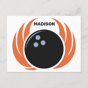Custom Name Bowling Ball with Flame Postcard