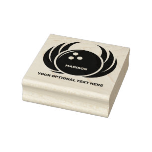 Custom Name Bowling Ball with Flame Rubber Stamp