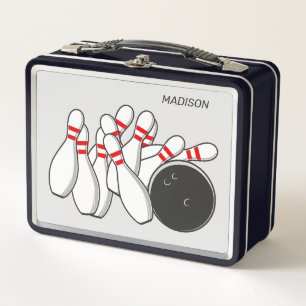 Custom Name Bowling Strike Metal Lunch Box