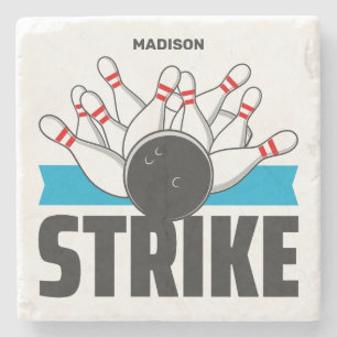 Custom Name Bowling Strike Stone Coaster
