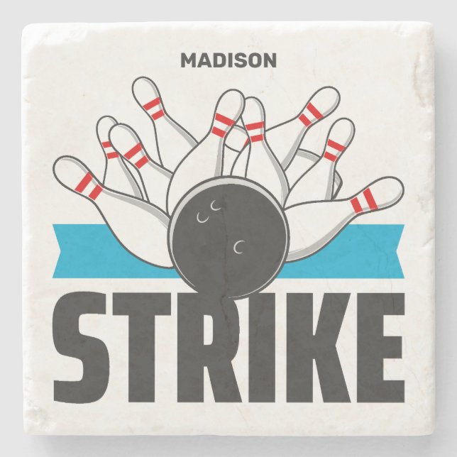 Custom Name Bowling Strike Stone Coaster (Front)