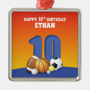 Custom Name Boy 10th Birthday Sports Balls Metal Tree Decoration