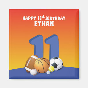 Custom Name Boy 11th Birthday Sports Balls Magnet