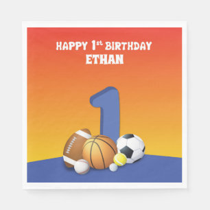 Custom Name Boy 1st Birthday Sports Balls Napkin