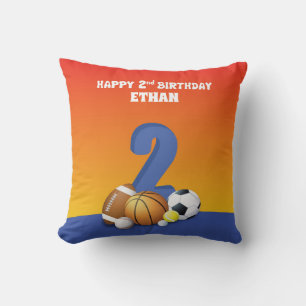 Custom Name Boy 2nd Birthday Sports Balls Cushion