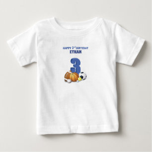 Custom Name Boy 3rd Birthday Sports Balls Baby T-Shirt