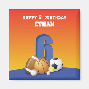 Custom Name Boy 6th Birthday Sports Balls Magnet
