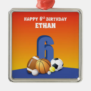 Custom Name Boy 6th Birthday Sports Balls Metal Tree Decoration