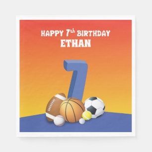 Custom Name Boy 7th Birthday Sports Balls Napkin