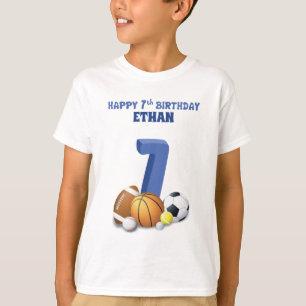 Custom Name Boy 7th Birthday Sports Balls T-Shirt