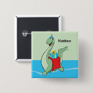 Custom Name, Boy, Birthday Dinosaur 15 Cm Square Badge