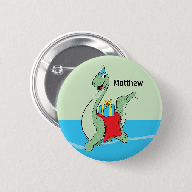 Custom Name, Boy, Birthday Dinosaur 6 Cm Round Badge (Front & Back)